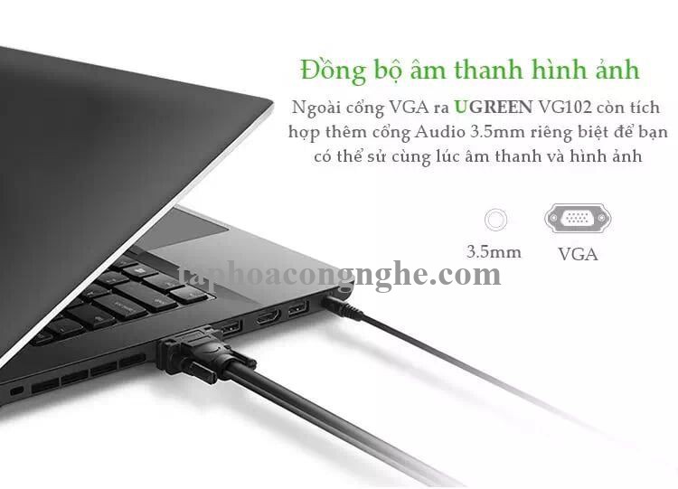 Ugreen 11628 5M màu Đen Cáp tín hiệu VGA hỗ trợ Audio 3.5mm VG102 30011628